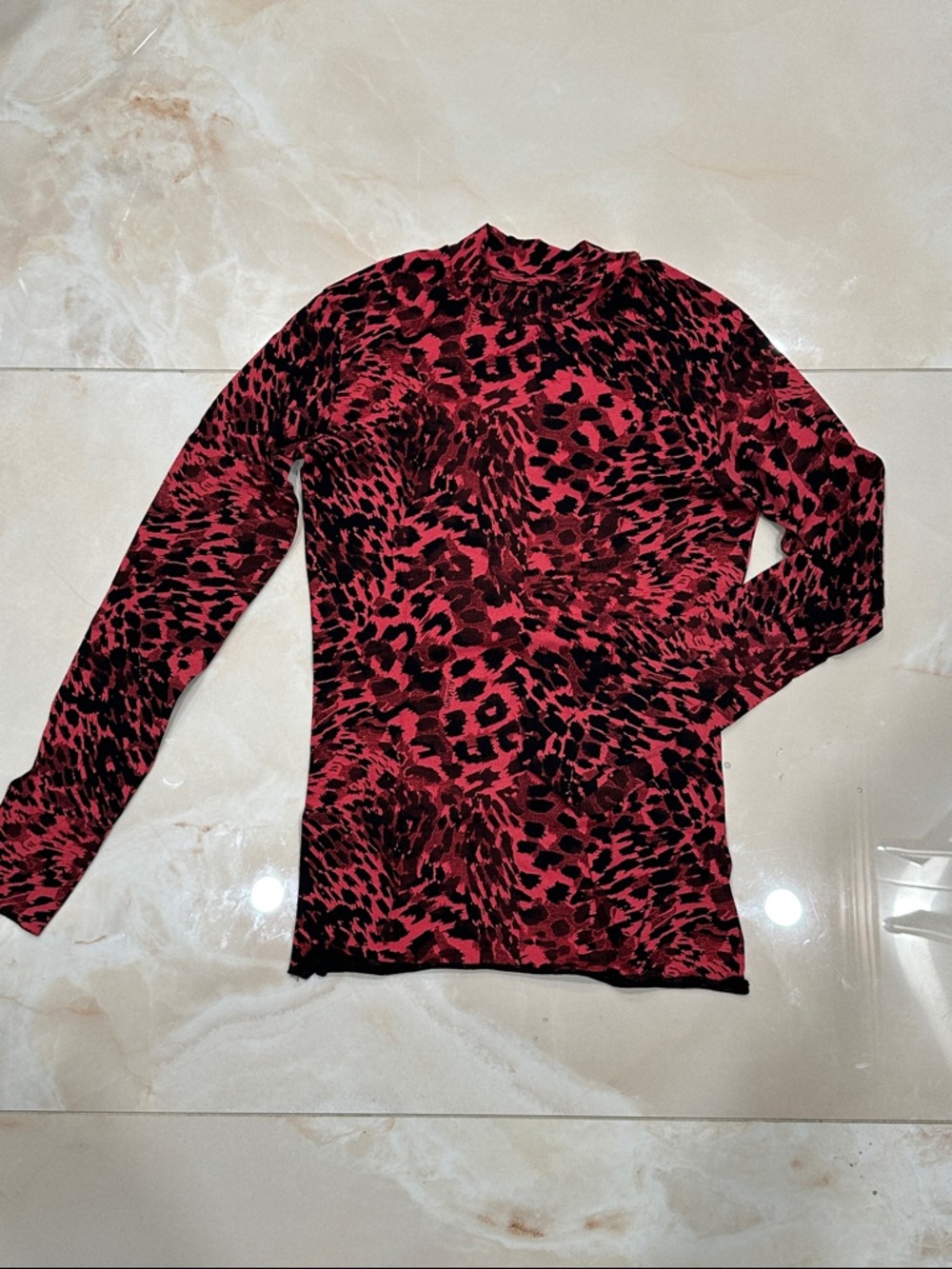 All Saints Red and Black Animal Print Long Sleeve Top